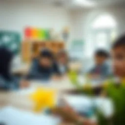 A classroom setting in a Dubai primary school showcasing diverse learners engaging in group activities