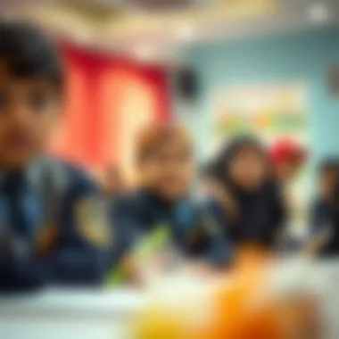 Students participating in a cultural event at a primary school in Dubai, highlighting cultural diversity
