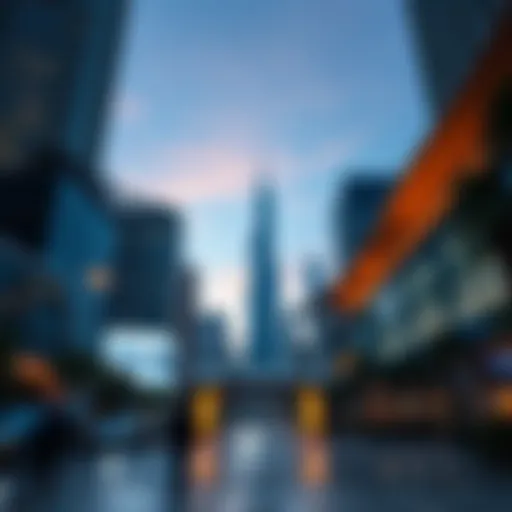 A futuristic skyline representing global connectivity