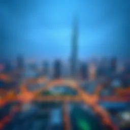 A panoramic view of Dubai's skyline with iconic buildings.